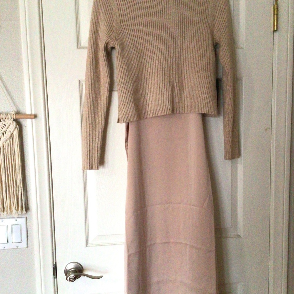 New w tags Rachel Zoe slip dress sweater combo size Xl champagne / beige